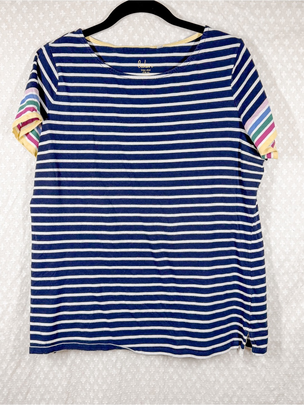 Boden Blue White Striped Rainbow Short Sleeve Cotton Top